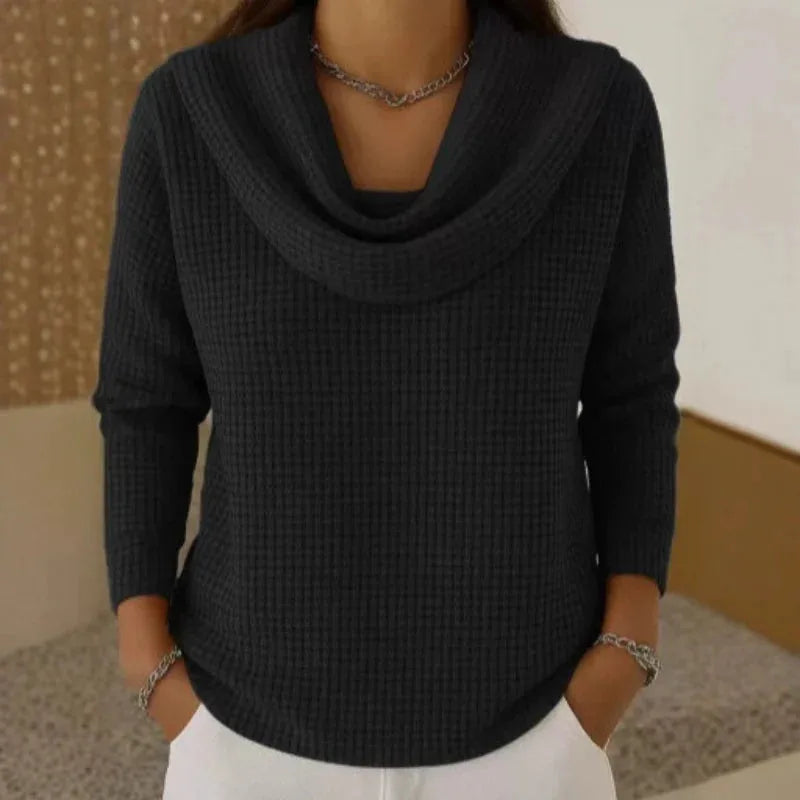 Camille | Waffle Knit Cowl Neck Sweater for Cozy Everyday Wear