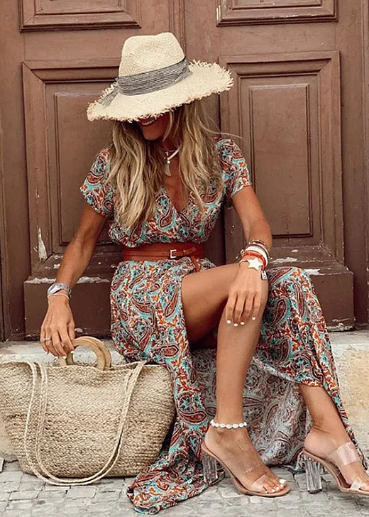 Kylie | Bohemian Long Dress with Pleated Waist