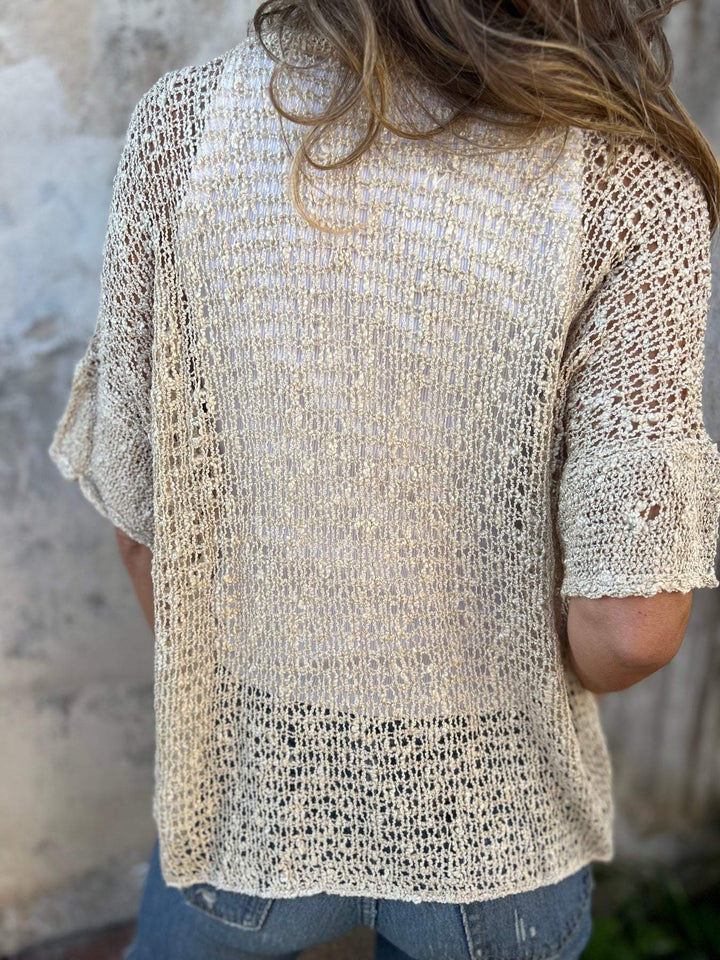 Tindra - V-Neck Hollow Out Knit Top