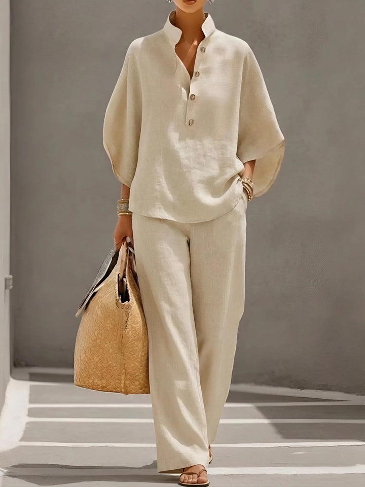 Vienna | Women’s Wide-Leg Pant Set with Collared Top and Matching Trousers