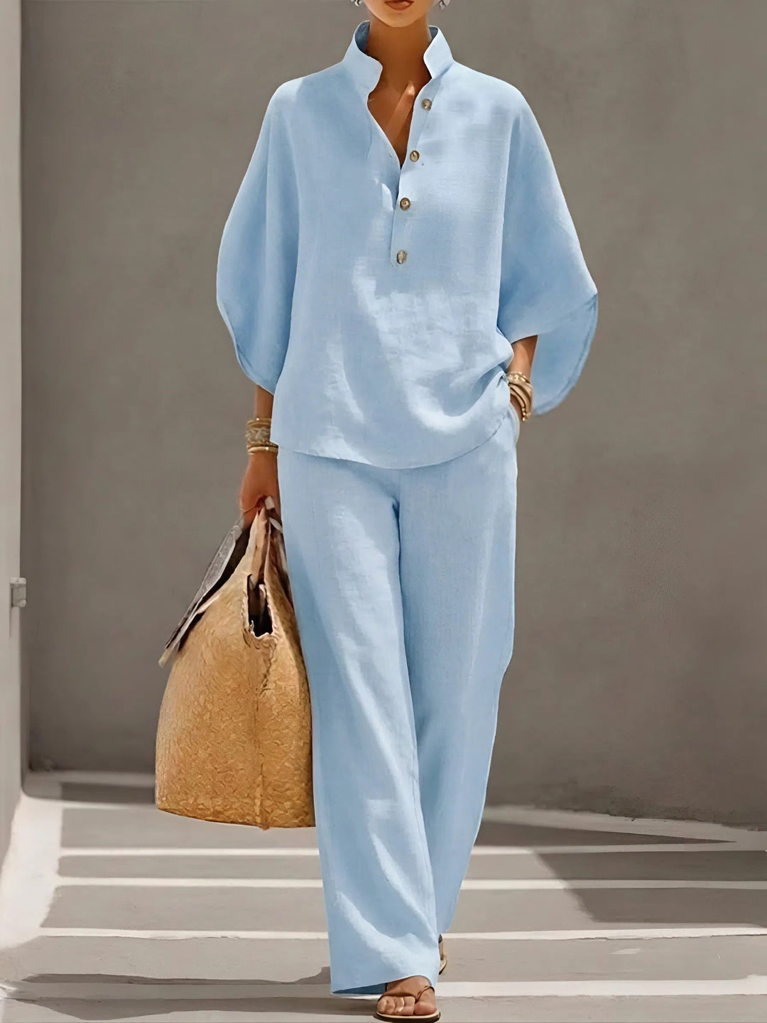 Vienna | Women’s Wide-Leg Pant Set with Collared Top and Matching Trousers