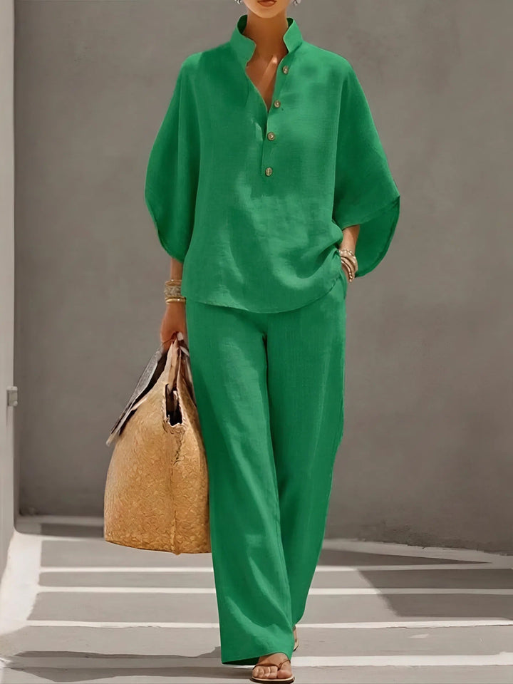Vienna | Women’s Wide-Leg Pant Set with Collared Top and Matching Trousers