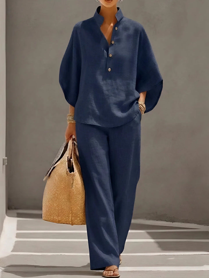 Vienna | Women’s Wide-Leg Pant Set with Collared Top and Matching Trousers