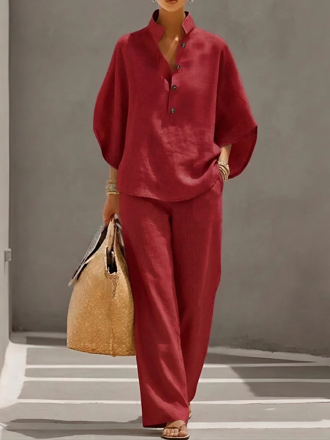 Vienna | Women’s Wide-Leg Pant Set with Collared Top and Matching Trousers