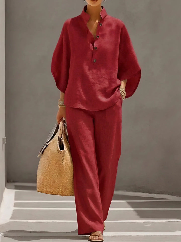 Vienna | Women’s Wide-Leg Pant Set with Collared Top and Matching Trousers