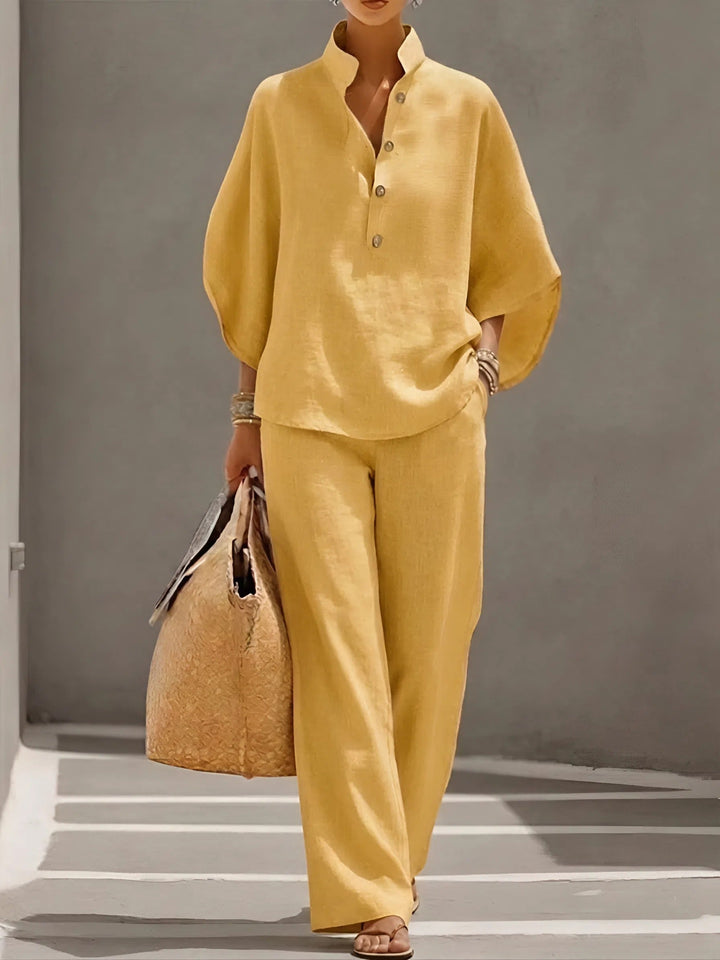 Vienna | Women’s Wide-Leg Pant Set with Collared Top and Matching Trousers