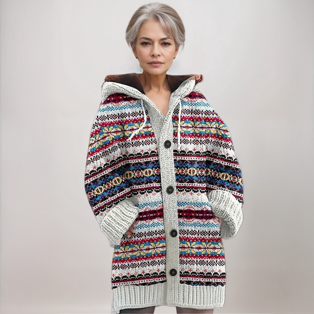 Freya | Women’s Fair Isle Hooded Longline Cardigan