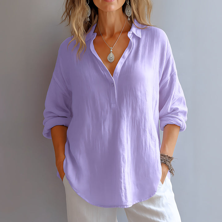 Violet | Women’s Oversized Button-Down Shirt with Long Sleeves and Curved Hem