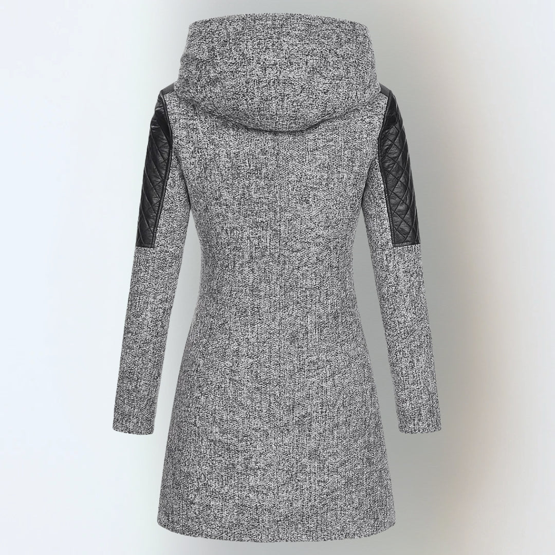 Evelina | Women’s Hooded Asymmetric Zip Coat with Quilted Sleeves