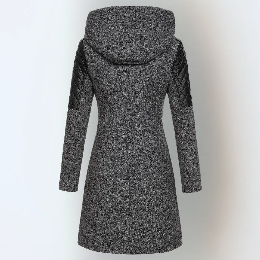 Evelina | Women’s Hooded Asymmetric Zip Coat with Quilted Sleeves