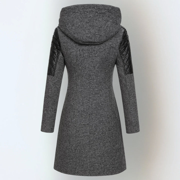 Evelina | Women’s Hooded Asymmetric Zip Coat with Quilted Sleeves