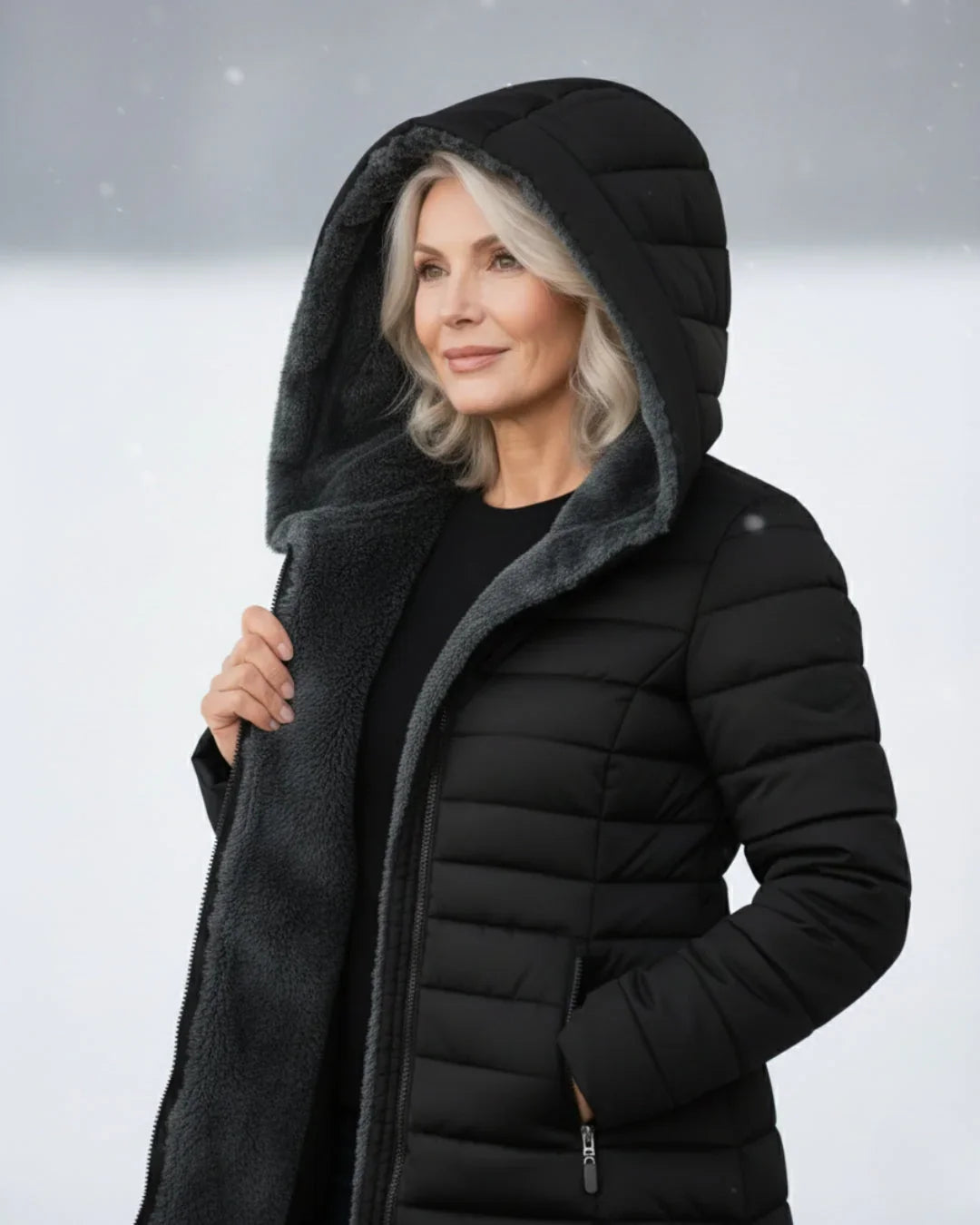 Rosalie | Women’s Sherpa-Lined Hooded Long Puffer Jacket