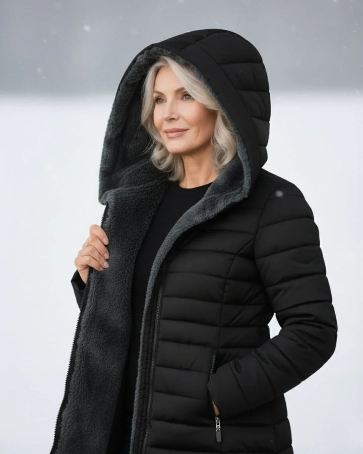 Rosalie | Women’s Sherpa-Lined Hooded Long Puffer Jacket