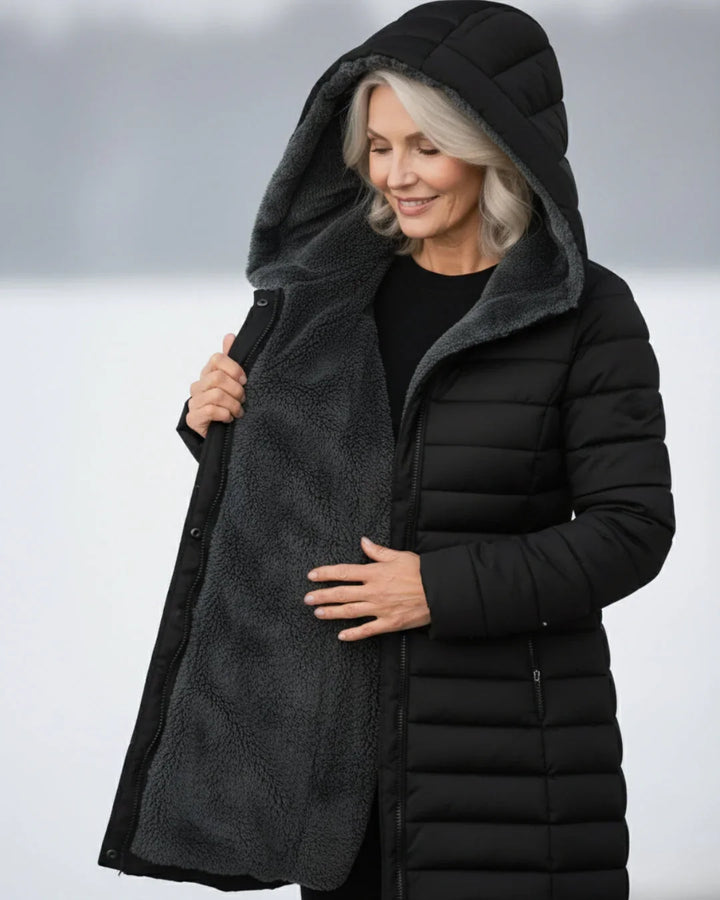 Rosalie | Women’s Sherpa-Lined Hooded Long Puffer Jacket