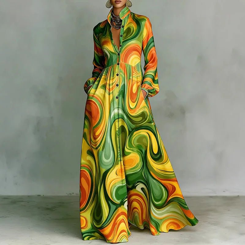 Claire | Printed Shirt Maxi Dress for Effortless Elegance