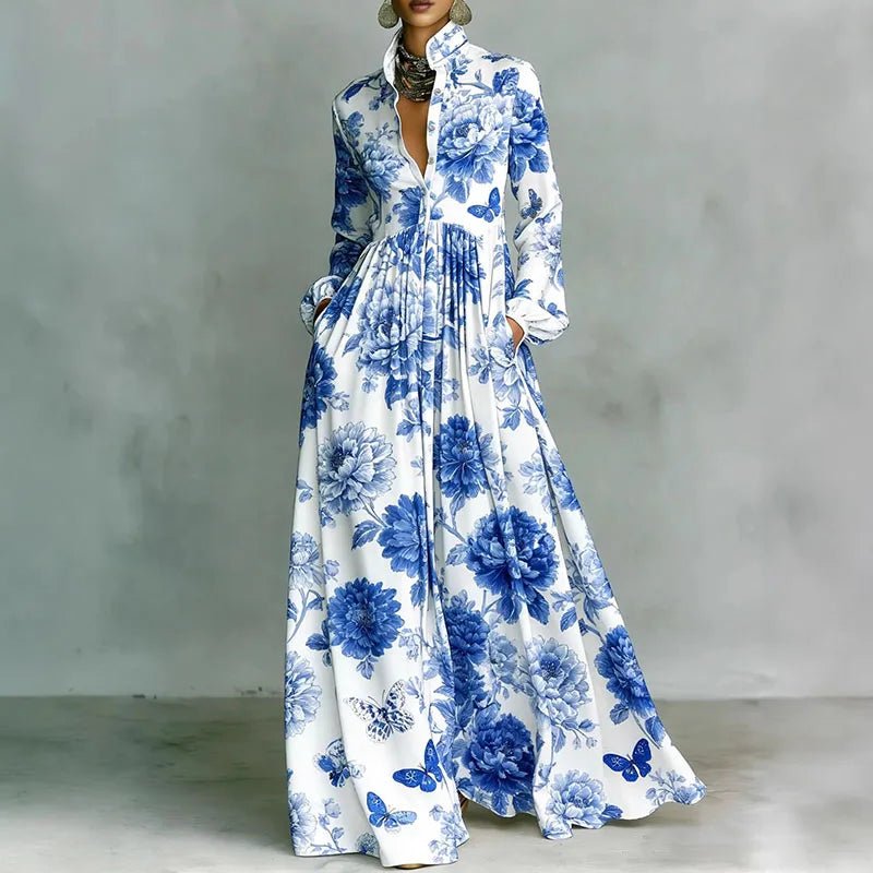 Claire | Printed Shirt Maxi Dress for Effortless Elegance