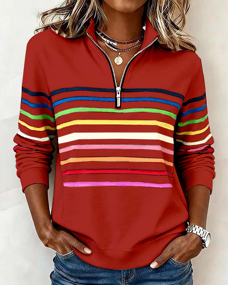 Lillian | Women’s Striped Quarter-Zip Knit Pullover