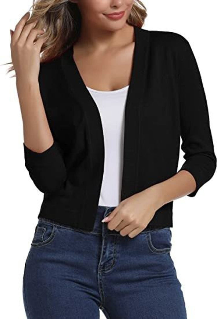 Amelia | Women’s Open-Front Cropped Cardigan with 3/4 Sleeves